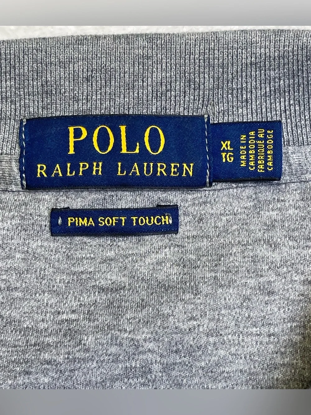 Polo Ralph Lauren Men's XL Pima Soft Touch Polo Shirt Gray Navy Blue Pony